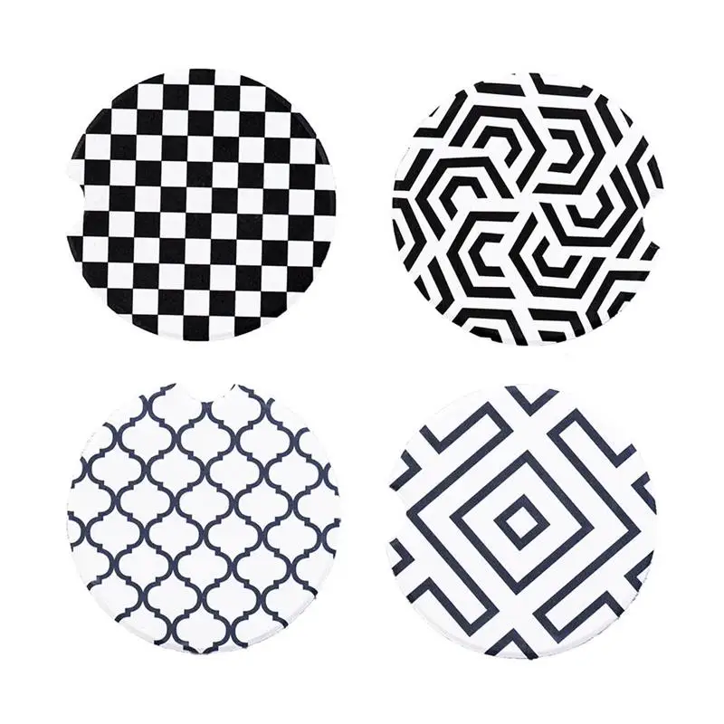 

Set Of 4 Absorbent Coasters for Drinks ,Ceramic Mandala Style Coasters with A Finger Notch Drink Coasters for Home Bar Decor