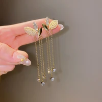fashion elegant shining leaves butterfly pearl crystal tassel dangle earrings for women trendy earring jewelry accessories gifts