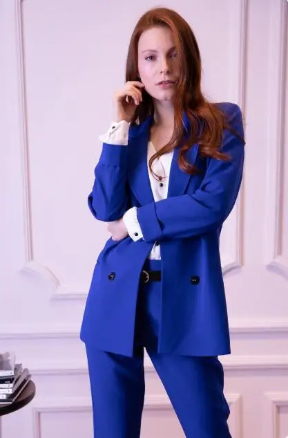 Royal  Blue Women Pantsuits Notch Lapel Jacket+Pants Women Business Suits Women Pantsuit Female Trouser Suit Custom Made