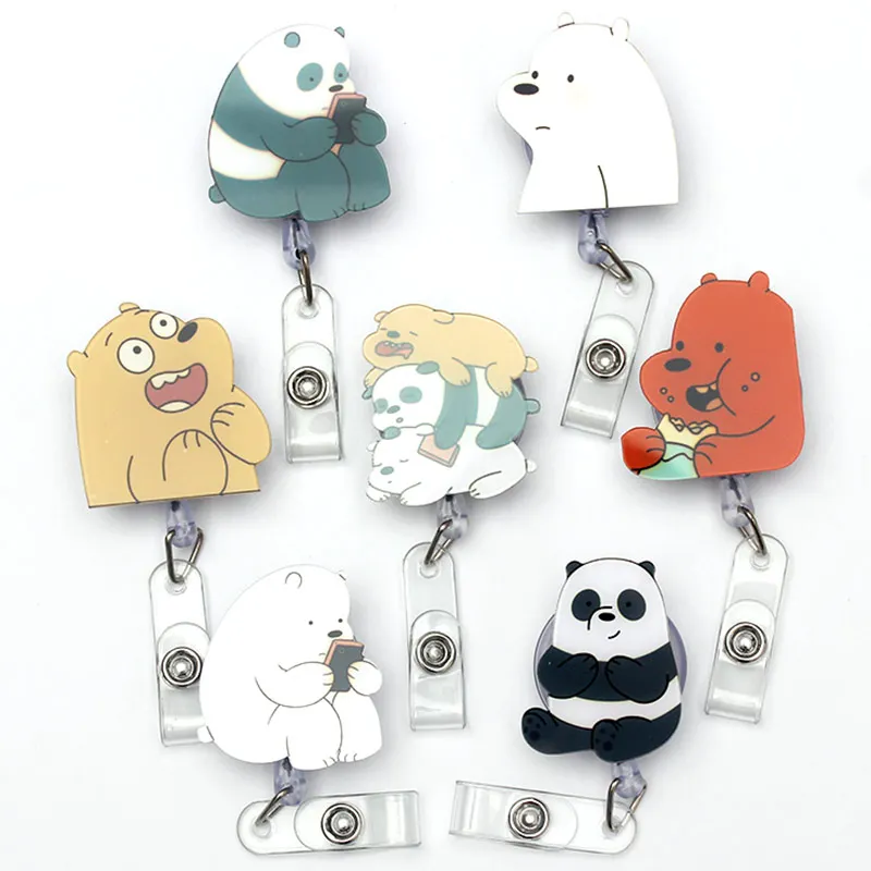 Выдвижной креативный пластиковый держатель для значка с рисунком трех медведей