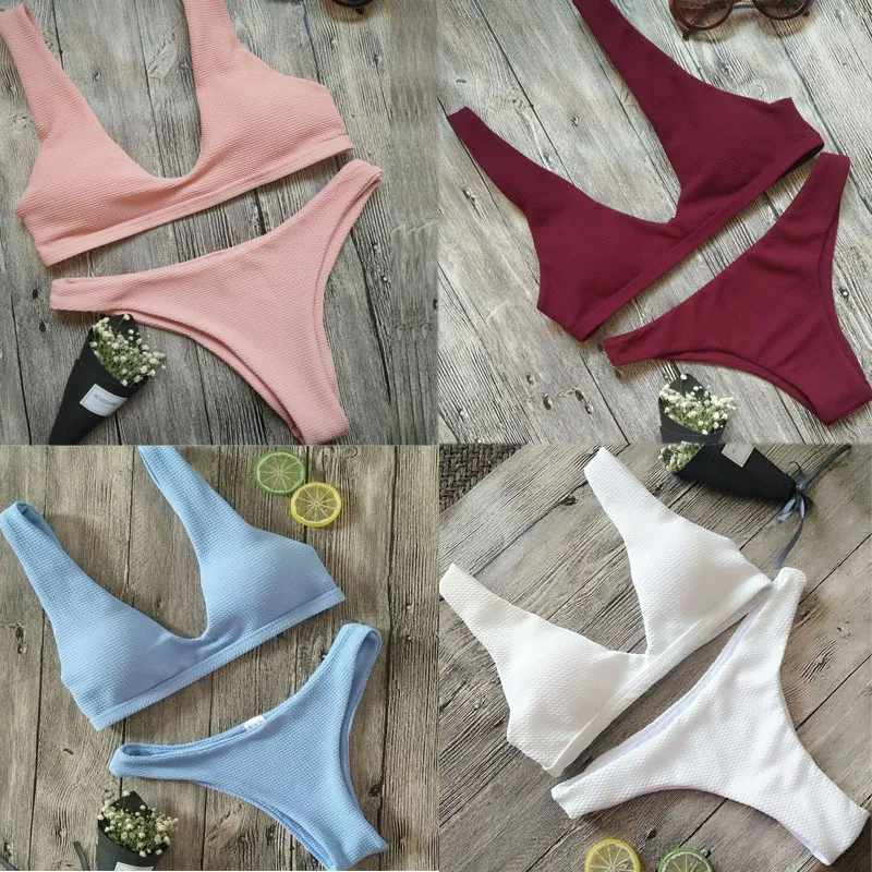 

Hirigin Hot New Sexy Women Bikini Set Swimwear Bandage Monokini Push Up Padded solid Swimsuit Bathing Beachwear
