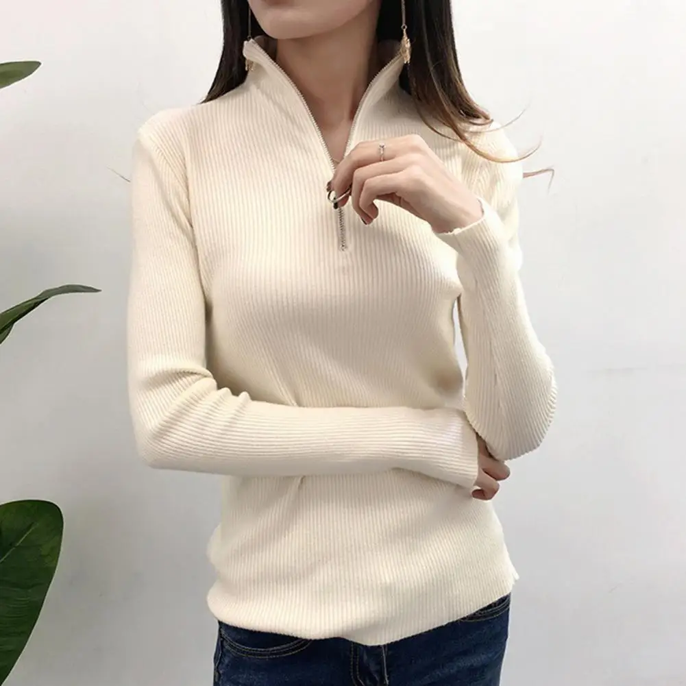

2021 Blouse Woman Stand Collar Solid Zipper Long Sleeve Shirt Women Top 2021Autumn Long Sleeve Elegant Office Ladies Shirts