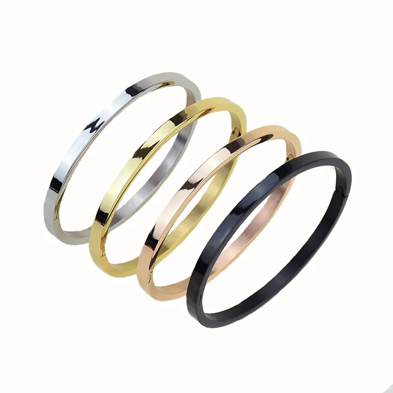 

YUNAO Jewelry Glossy Titanium Steel Couple Open Bracelet Rose Gold Stainless Steel Simple Bracelet Men And Women DIY Jewelry
