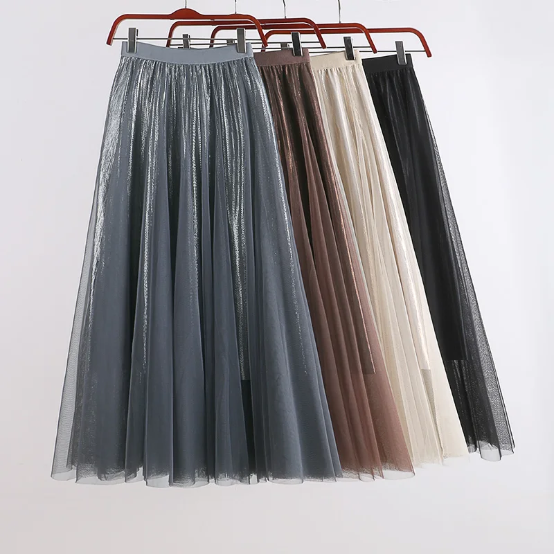 GIGOGOU блестящая Весенняя Летняя женская фатиновая юбка Эластичная Высокая талия