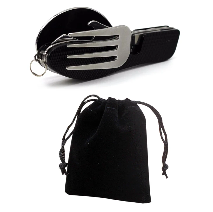 Black Guahua Bag 4 в 1 уличная посуда вилка ложка нож открывалка для бутылок походный, нержавеющая сталь Складные карманные наборы путешествие на выживание путешествия GYH - Цвет: Black Guahua Bag