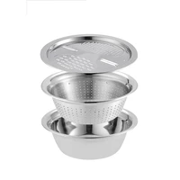 rice washing basin 304 stainless steel mixing silver basin set kitchen strainer rice strainer set for kitchen restaurant cooking