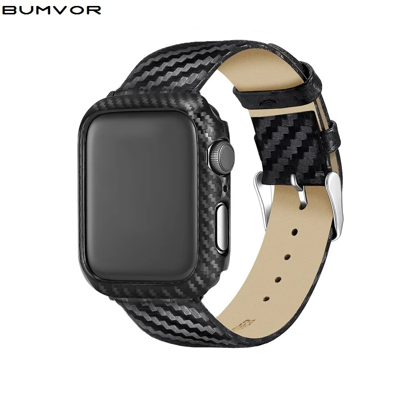 Черный ремешок + чехол для Apple Watch 38 мм 40 44 42 из нержавеющей стали кожаный браслет