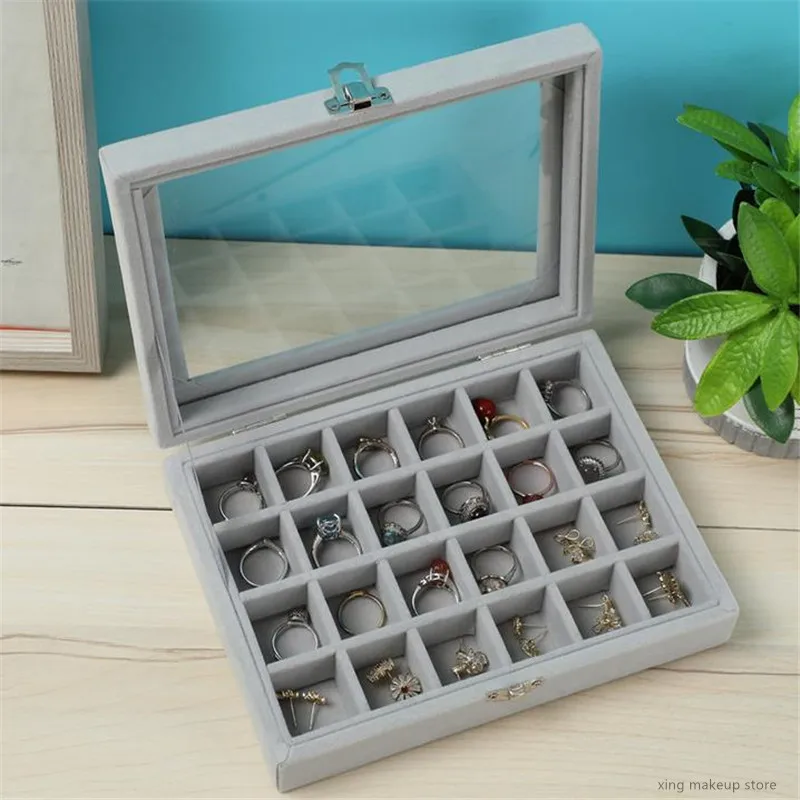 

Fashion Portable Velvet Jewelry Ring Storage Box Jewelry Display Organizer Box Tray Holder Earring Storage Case Showcase 20#