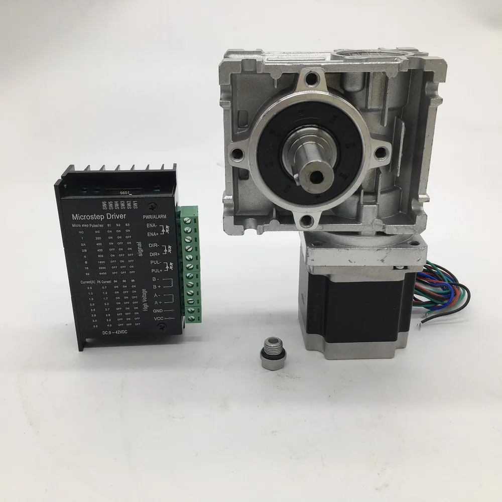 5-1-worm-gearbox-rv030-speed-reducer-14mm-output-nema23-stepper-motor-3a-56mm-12nm-172oz-in-convert-90-degree-tb6600-driver