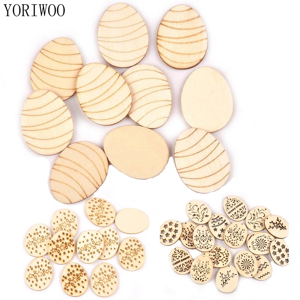 Йориу 10 шт. счастливые деревянные пасхальные украшения яйцо Кулон Дерево DIY