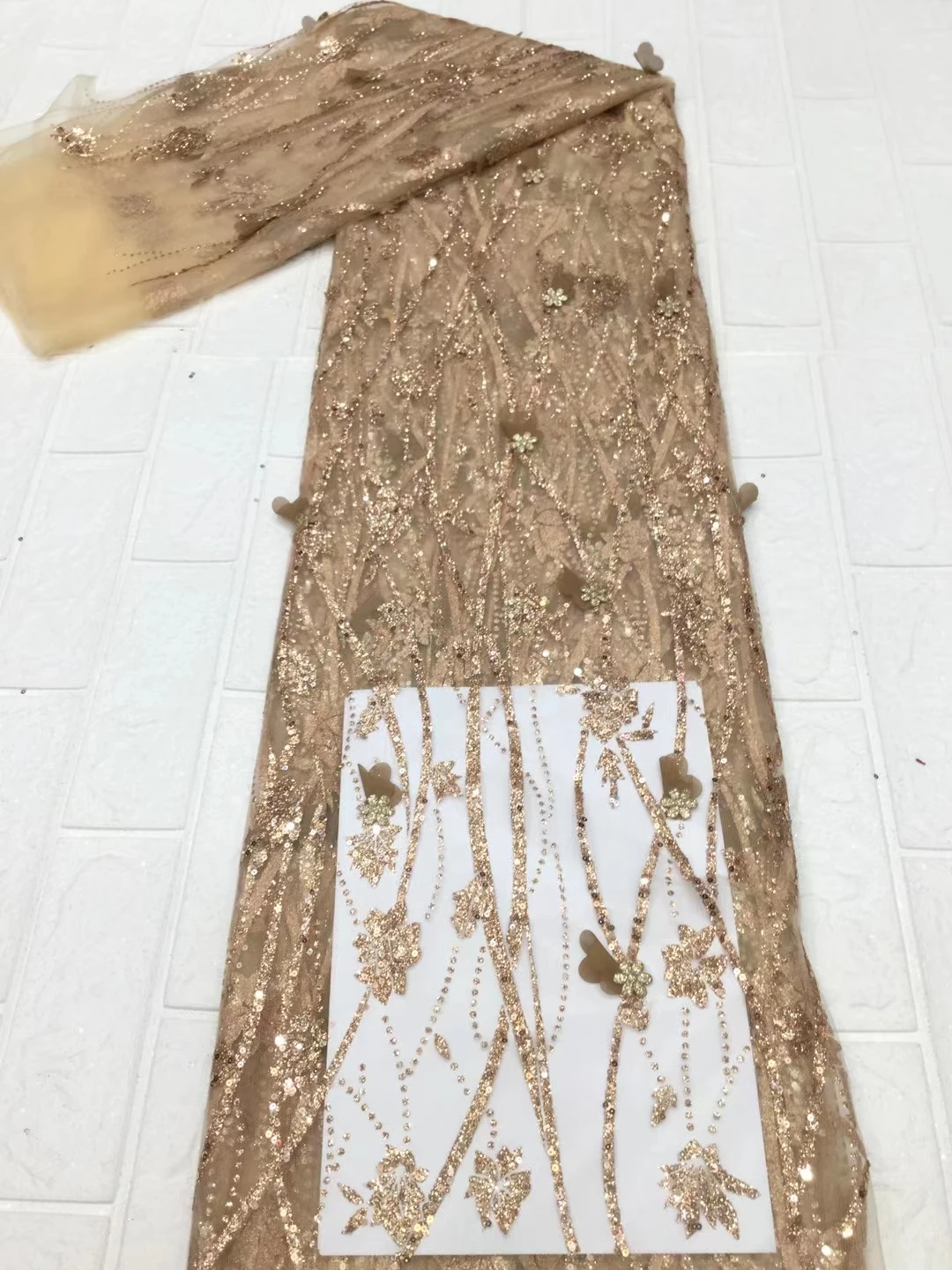

Champagne Gold 2020 African Cord Lace Fabrics Embroidery French high quality lace Guipure Cord lace fabric with Sequins