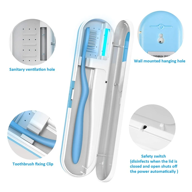 

UV Box Toothbrush Holder Cleaner Box Home Health Care Toothbrush Storage Case,2 Pack