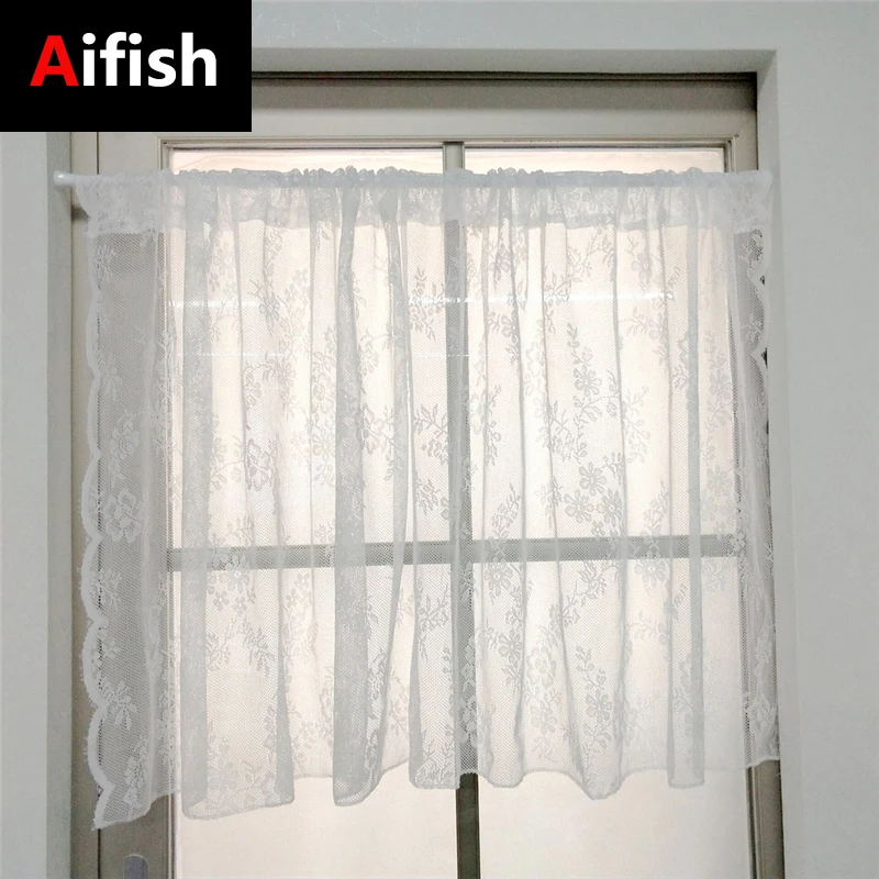 Американский цветы белая вышитая кружевная короткая Шторы Кухня окна Экран