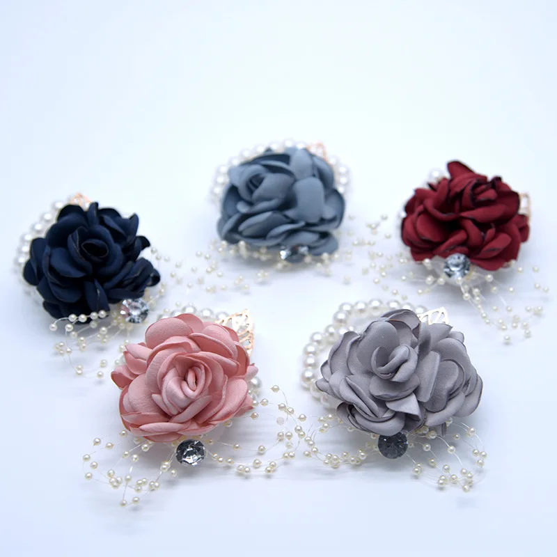 

H&S BRIDAL 6 Color Bridesmaid Wrist Corsage 2019 Party Rose with Pearl Bracelet Silk Flowers Ribbon Bride Wedding Decoration