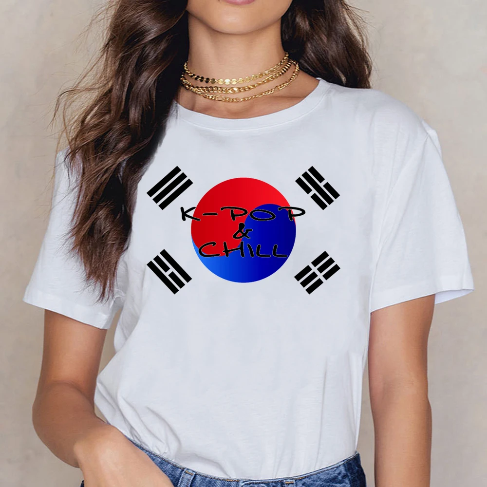 Женская Футболка Kpop And Chill в Корейском стиле женская футболка с круглым вырезом