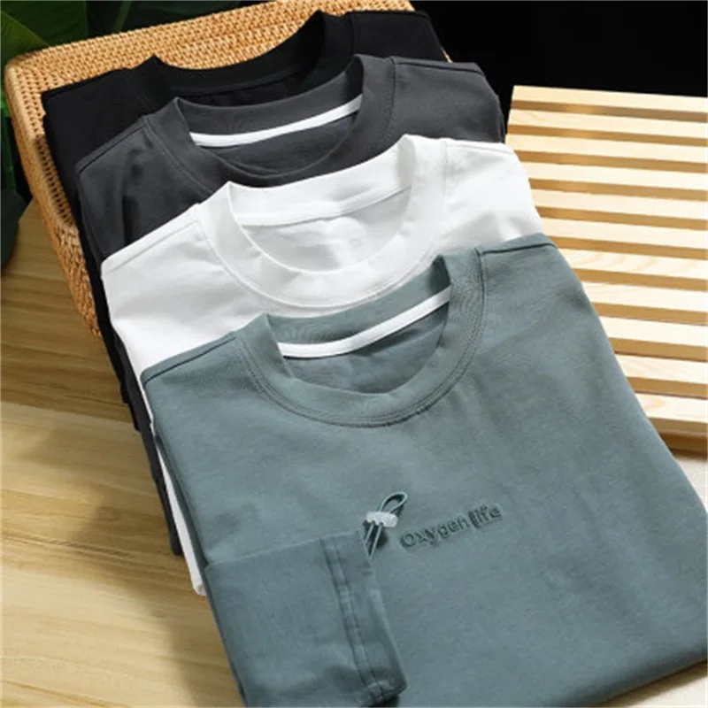 

2021 new spring drawstring cotton sweater fashion trend embroidered letters solid color T-shirt top