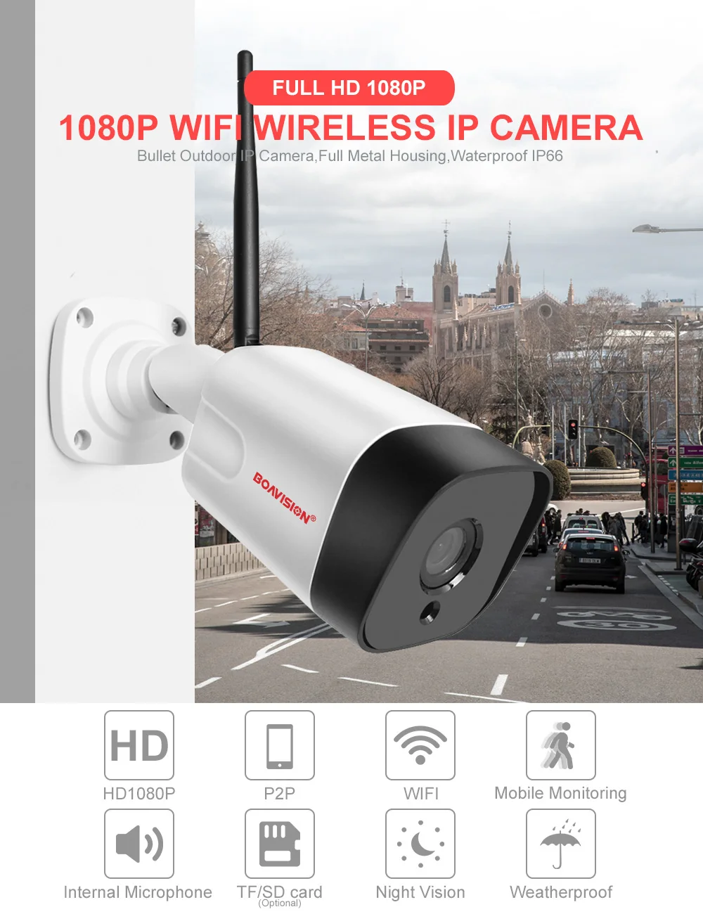 HD 1080P ip-камера для улицы, WiFi, двухсторонняя аудио камера для домашней безопасности, беспроводная камера наблюдения, водонепроницаемая ip-камера Onvif CamHi