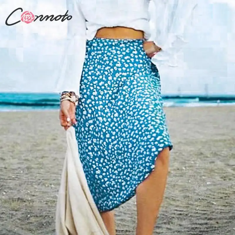 Conmoto пляжная прозрачная летняя юбка Женская высокая талия цветочные юбки синяя