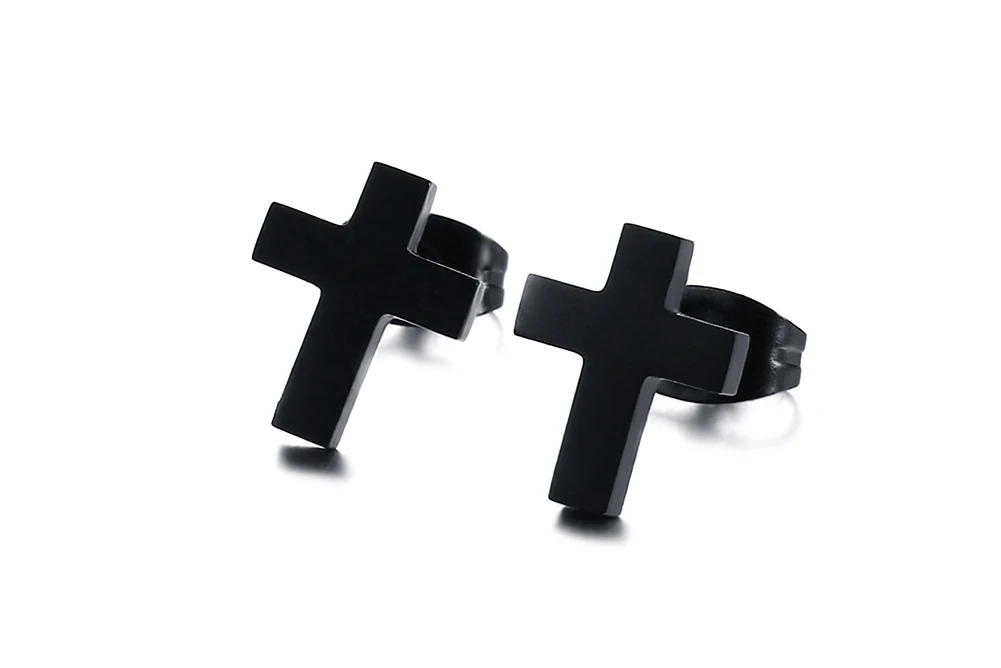

Minimalist Mens Black Stainless Steel Cross Earrings Simple Modern Daily Wear Stud Earrings for Men Women Unisex Gift Jewelry