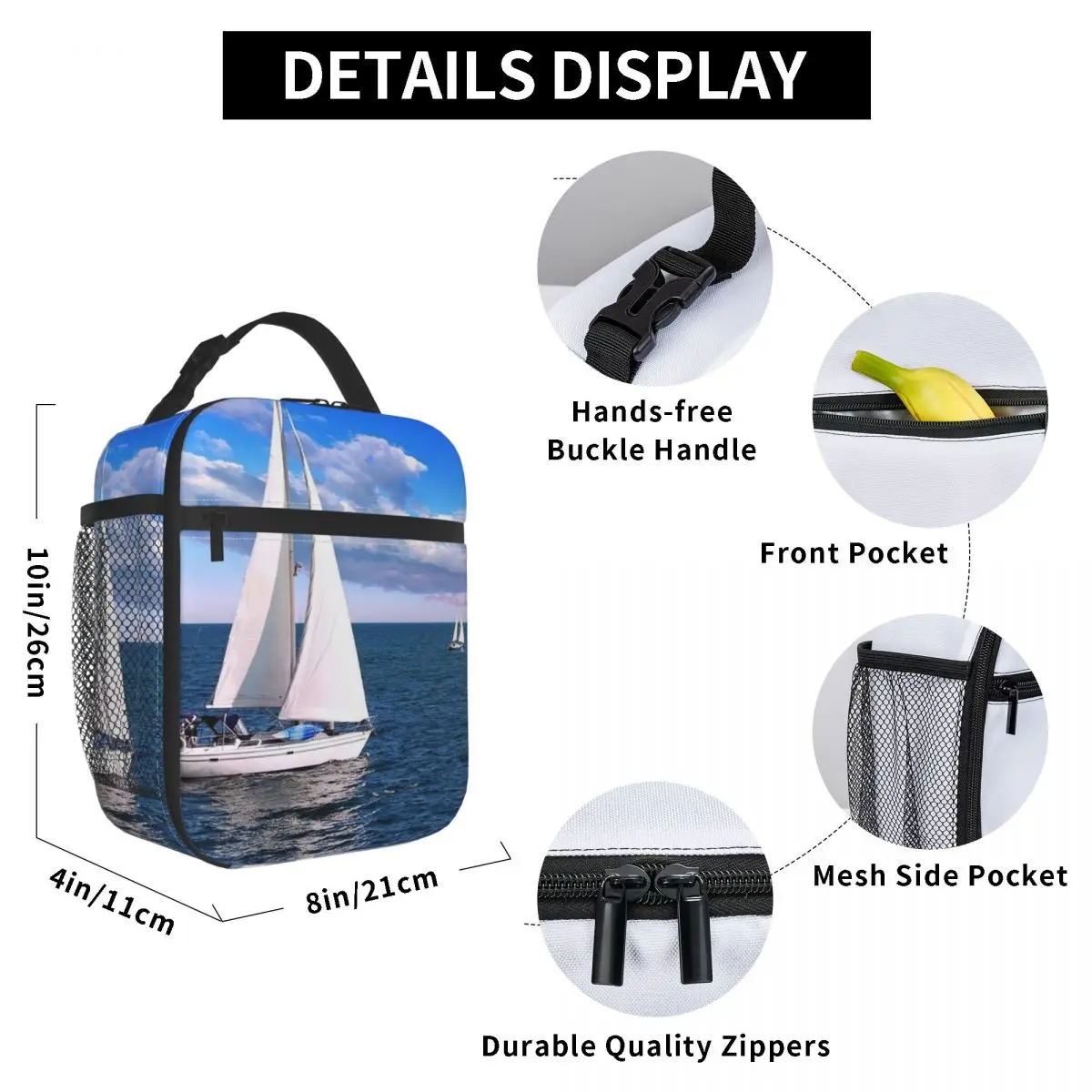 

Sails Lunch Bag for Women Men Large Insulated Lunch Box with Water Bottle Holder and Pockets