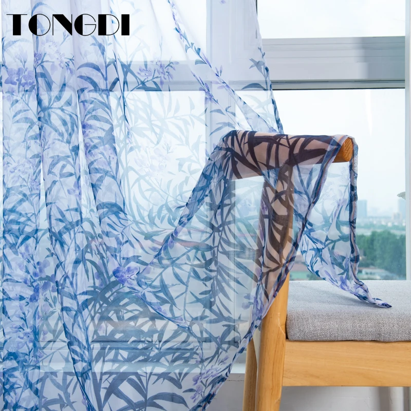 Белая Тюлевая занавеска TONGDI с цветочным принтом элегантное прозрачное украшение