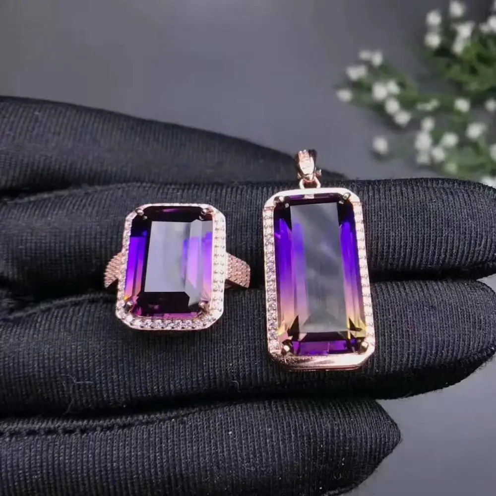 

SHILOVEM 925 STERLING SILVER PIEZOELECTRIC AMETRINE PENDANTS RINGS FINE JEWELRY TRENDY GIFT NEW WEDDING LPTZ10141020AGZJ