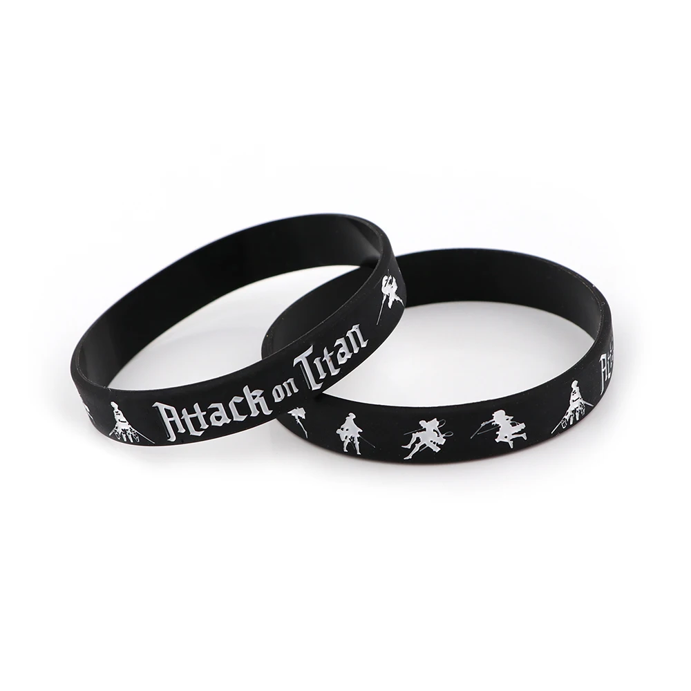 Браслет BG1659 из аниме атака на Титанов черный спортивный мужской резиновый