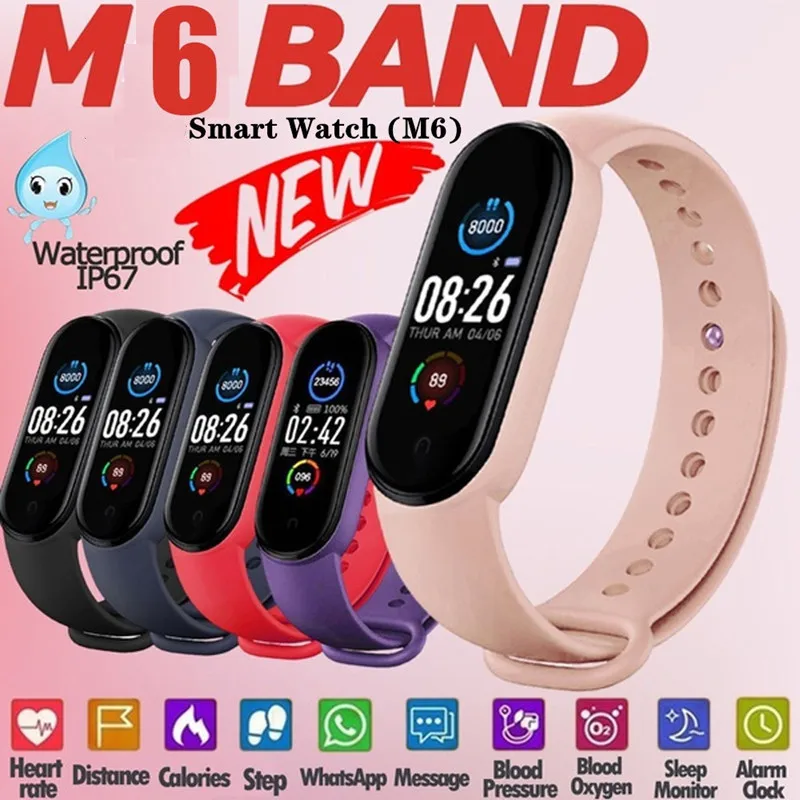 waterproof m6 sport smart bracelet band6 smartwatch heart rate fitness tracker clock for xiaomi ios android phone christmas gift free global shipping