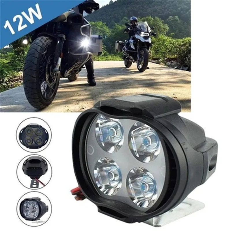 

1/2Pcs 12W Auxiliary Headlight for Motorcycle Spotlights Lamp Vehicle 4 LED Fog Spot White Headlight Electric Car Light