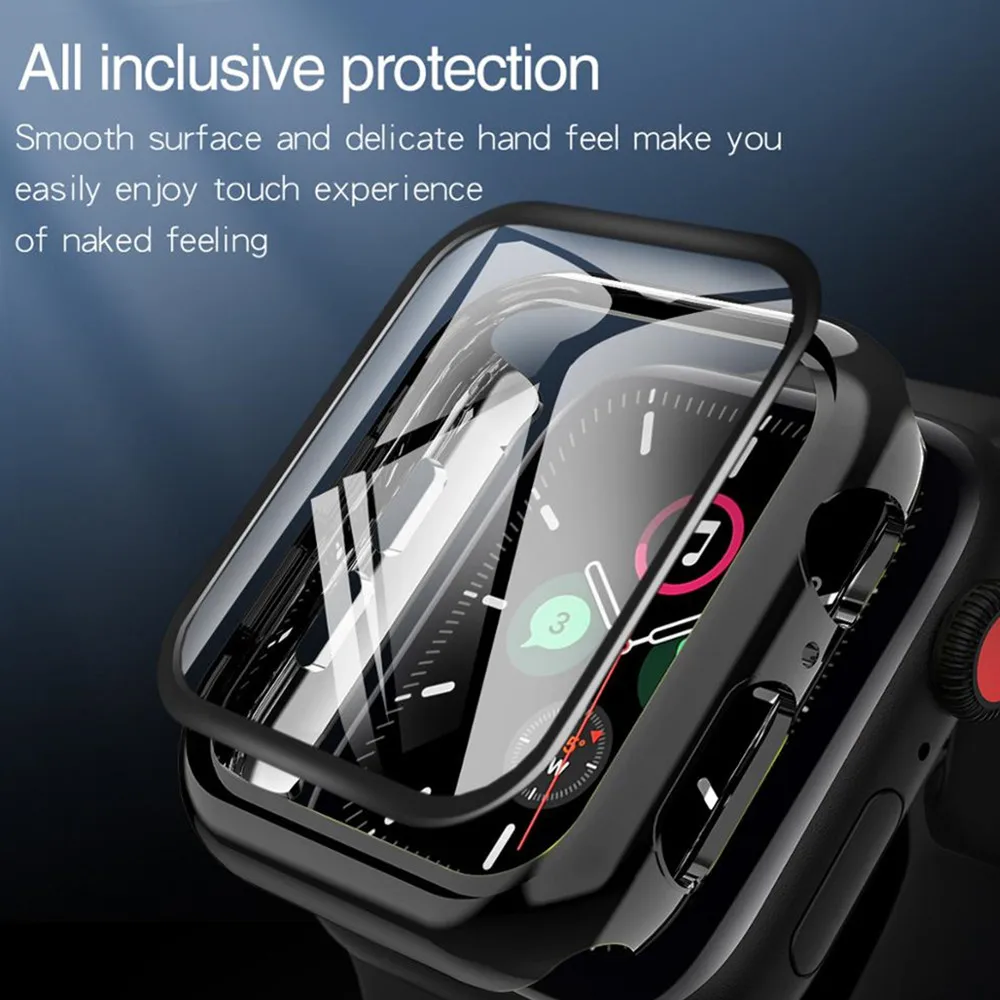 Закаленное стекло + чехол для Apple Watch серия 5 3 4 42 мм 38 браслет защитный бампер