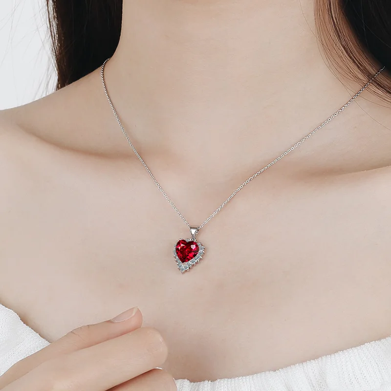 

JYouHF Luxury Crystal Necklace Women Romantic Red Blue Heart Crystal AAA Zircon Link Chain Necklace Fashion Engagement Jewelry