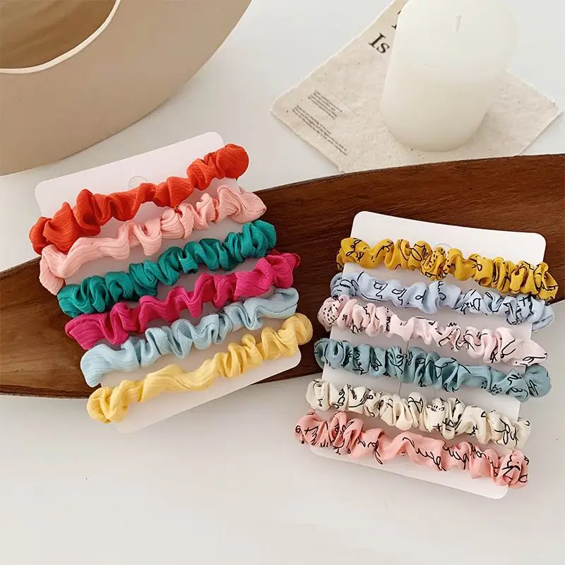 Женские эластичные резинки для волос Однотонные морщин в Корейском стиле 6