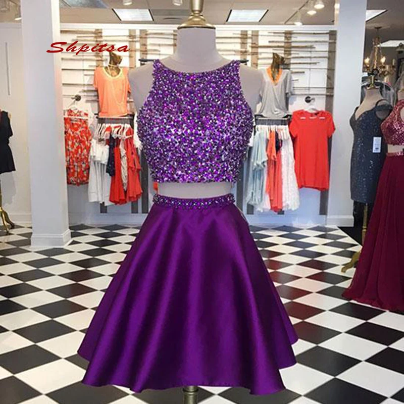 Purple Little Short Homecoming Dresses Two 2 Piece 8th Grade Prom Dresses Junior High Cute Cocktail Formal Dresses images - 6