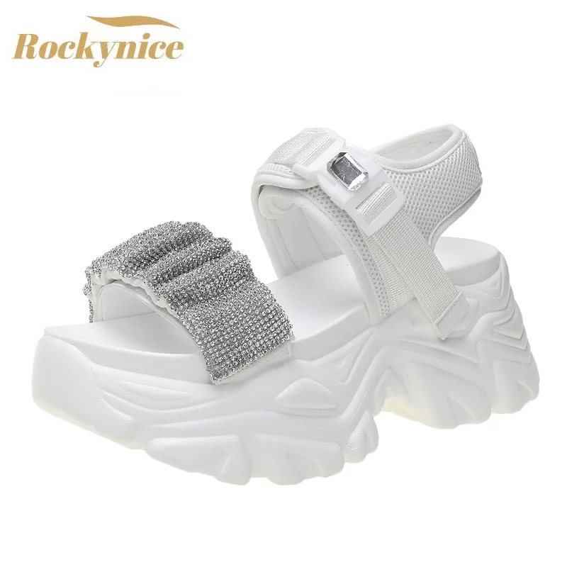 

Platform Sandals Women Wedge High Heels Mesh Shoes Woman 2021 Summer Buckle Bling Chunky Sandalias Beach Slippers Zapatos Mujer