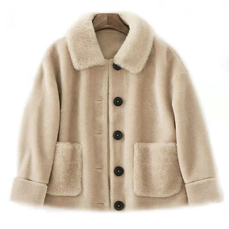 

Women Winter Fashion Solid Color Loose Elegant Lamb Wool Coats Female Casual Warm Fur Leather Ladies Comfortable Outerwear ML730