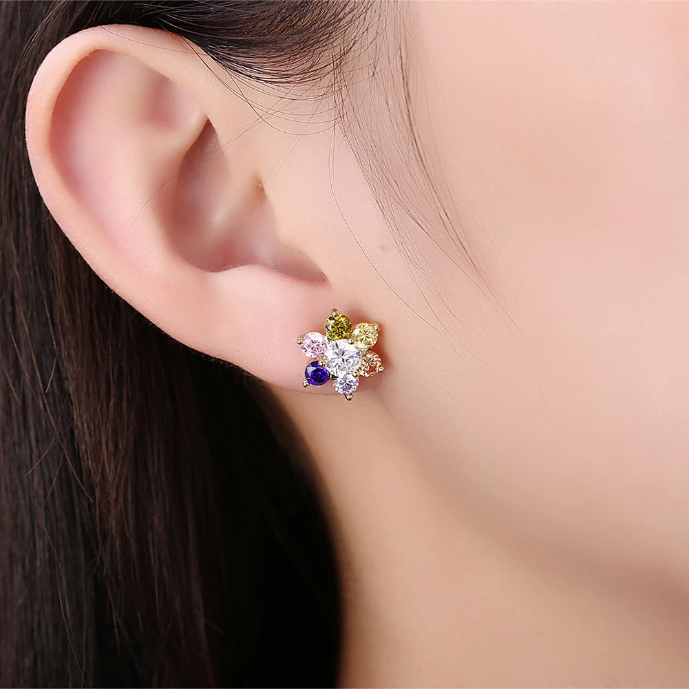 

ZEMIOR Colorful Cubic Zirconia Flower Stud Earrings For Women Korean Version Of Cool Earring Anniversary Girl Fashion Jewelry