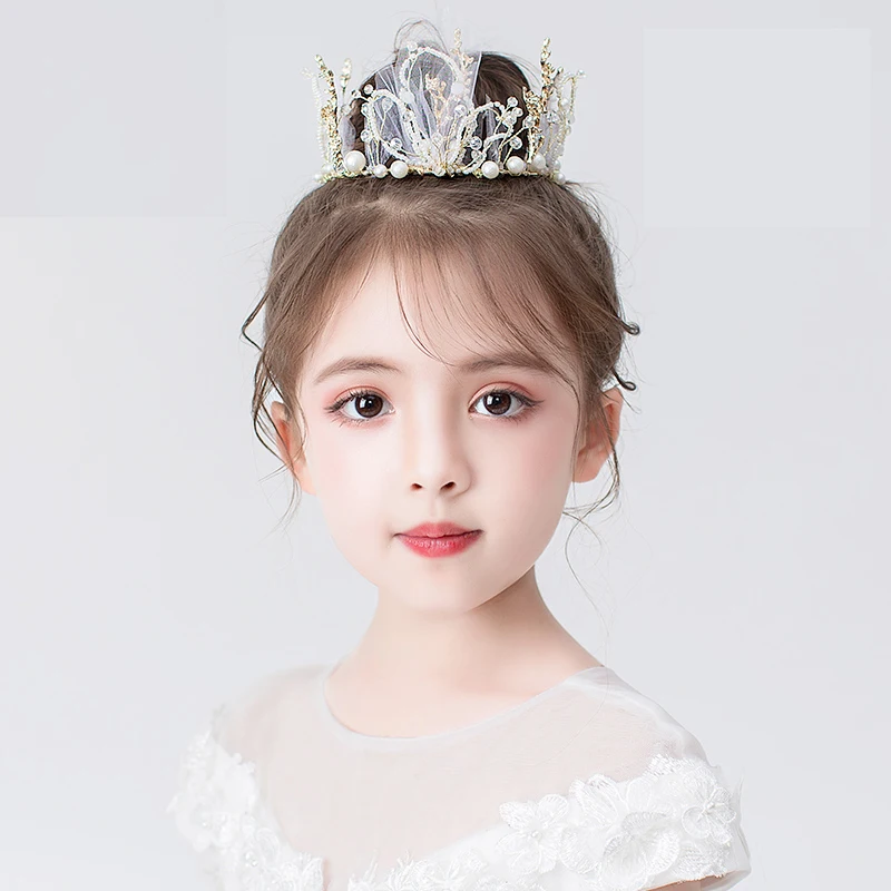 QIANJI Korean hair accessories children's crystal pearl crown headband princess girl headdress baby forest | Аксессуары для