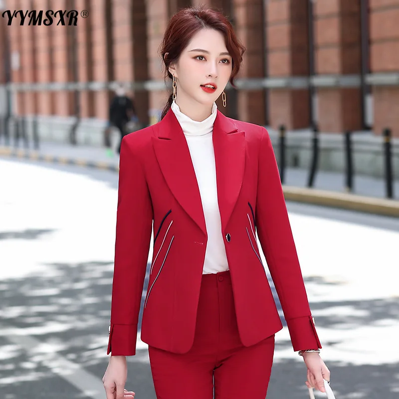 

Осенне-зимняя красная профессиональная одежда, темпераментный костюм из высококачественных расклешенных брюк, Женская официальная одежда...
