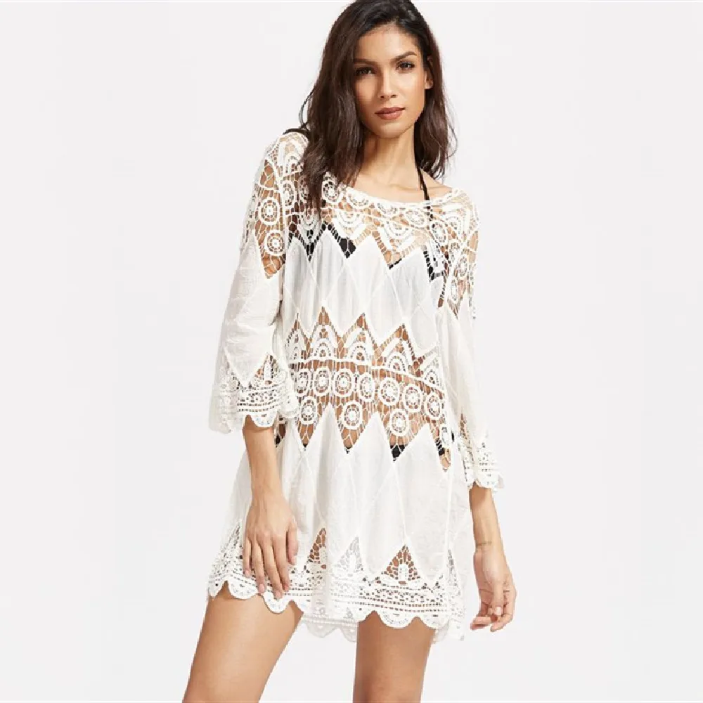 Новое поступление Пляжная накидка вискозный белый купальник туника женский