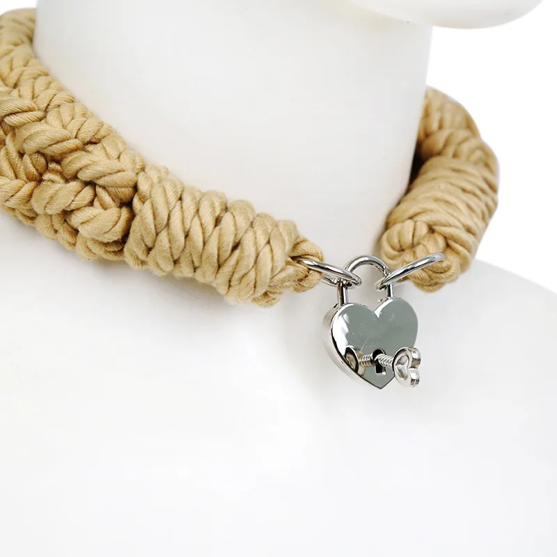 Ошейник из пеньковой веревки с металлическим замком в форме сердца для игр пар