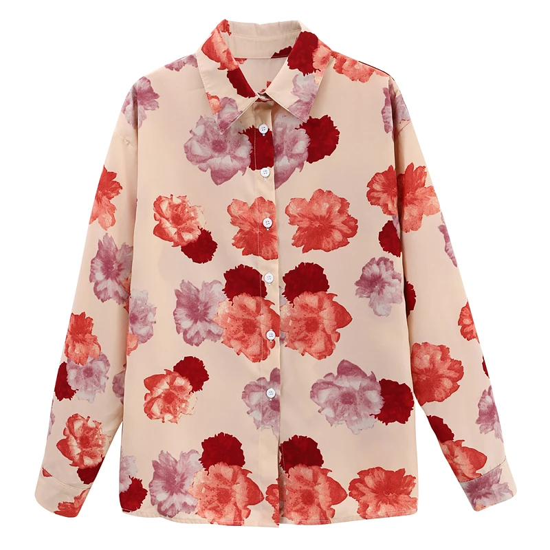 

2021 New Arrival Spring Autumn Women Long Sleeve Shirt High Quality Retro Flowers Print Casual Blouse Women Tops