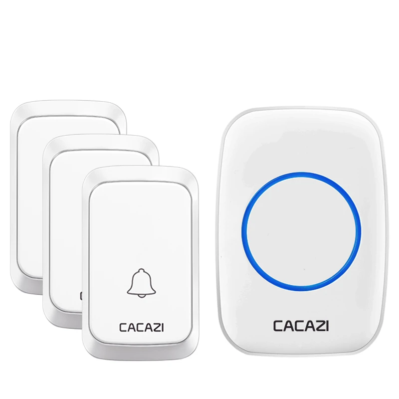 Водонепроницаемый беспроводной дверной звонок CACAZI, работающий от аккумулятора постоянного тока, 300 м, дистанционный 3 кнопки x 1 приемник, умный дом, беспроводной дверной звонок, звонок - Цвет: 3 button 1 receiver