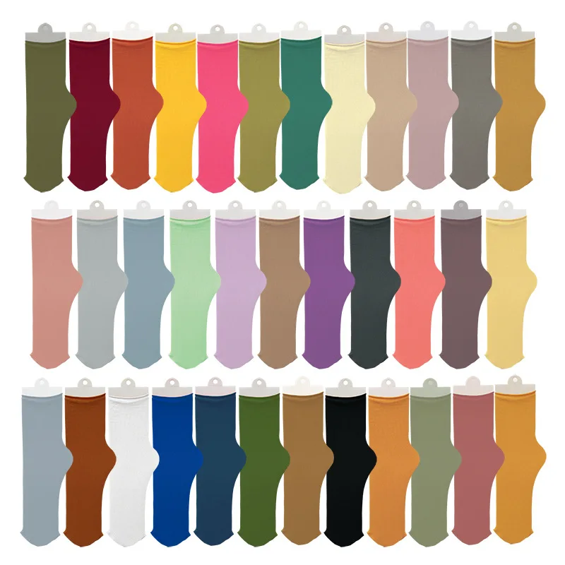 

Socks Female JK Thin Tube Curled Candy Color Solid Ice Stockings Ladies Trend Japanese Fashion