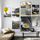 Скандинавская черно-белая фотография пейзаж Картина желтый шар автомобиль компас пейзаж домашний декор холст картина настенное искусство