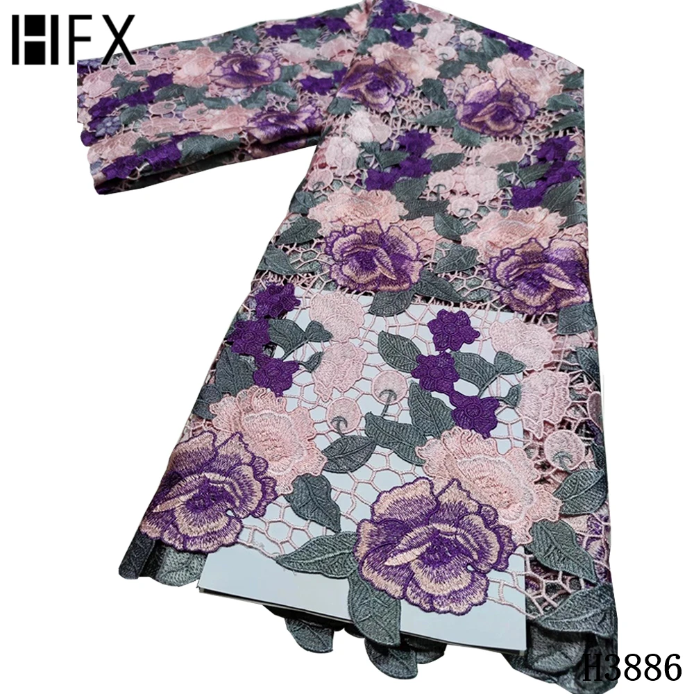 

HFX 2020 Latest Guipure Lace Cord Lace Embroiderey French African Cord Lace Fabric High Quality Nigeria Lace Fabric women H3886