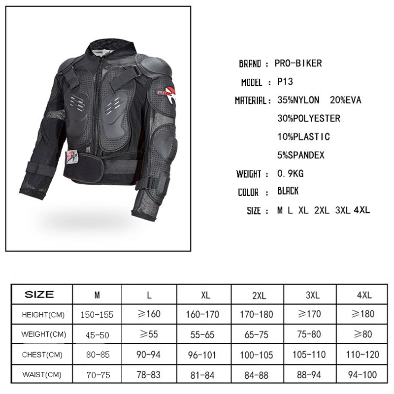 

PROBIKER Motorcycle Off Road jacket MTB Armor Armour jacket Full Body Armor Motorcross Scooter Protector Gear Jackets