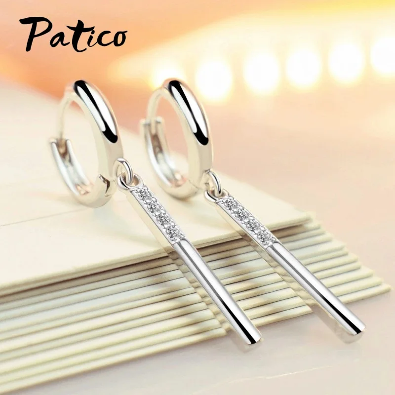 

Simple Geometric Hoop Earring for Women 925 Sterling Silver AAAA+ Zircon Crystal Long Stripe Earring Fine Jewelry Girls Gift