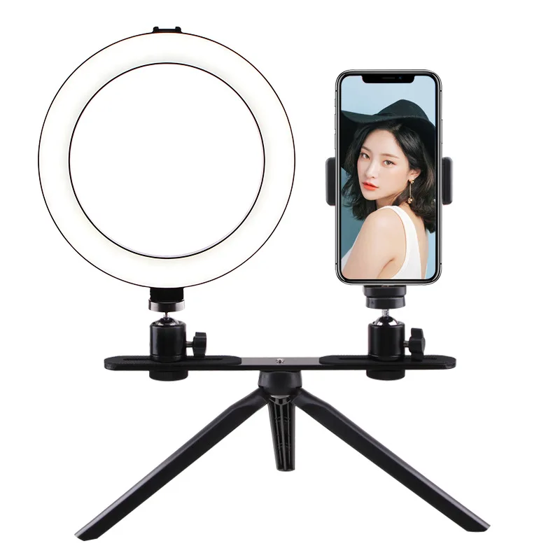 Led Selfie Ring Light with Desktop Tripod Mobile Phone Clip Beauty Fill Circle Photography Video Continuous Lighting Set | Электроника