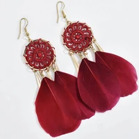 bohemian ethnic dreamcatcher long chain tassel feather drop earrings for women hippie acrylic heart gem bridal wedding jewelry
