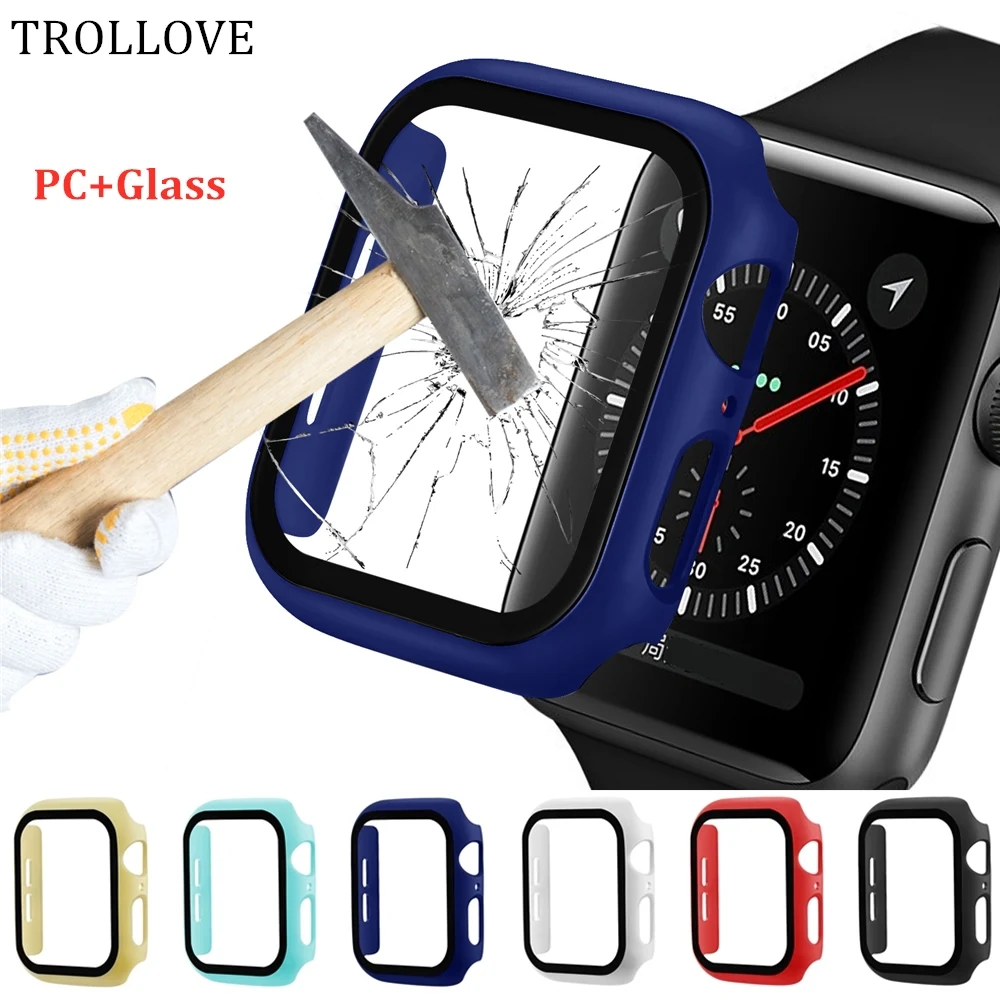 Чехол для ПК + чехол из закаленного стекла Apple Watch 5 4 3 2 1 40 мм 44 360 Полный Iwatch 38 42
